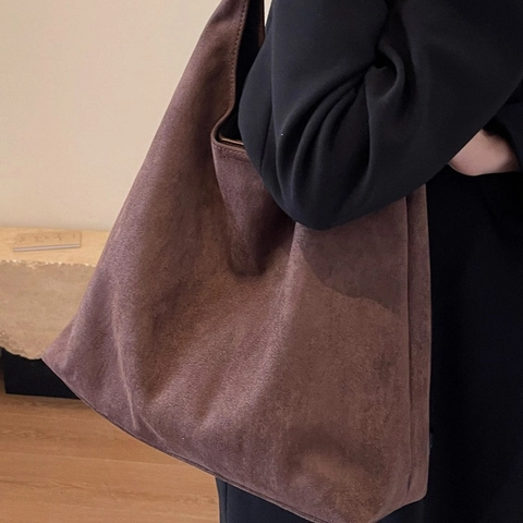 Damen Retro Wildlederimitat PU Große Kapazität Tote Tasche Minimalistische Hobo Schultertasche Mit Magnetverschluss Und Passender Tasche