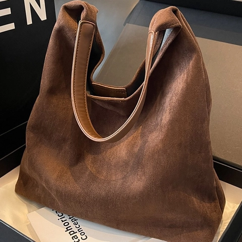 Damen Retro Wildlederimitat PU Große Kapazität Tote Tasche Minimalistische Hobo Schultertasche Mit Magnetverschluss Und Passender Tasche