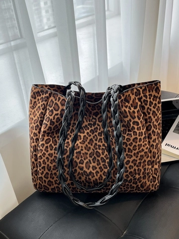 Große Kapazität Vintage Wildleder Leopardenmuster Tragetasche Für Damen Modische Pendeln Schulter Handtasche Mit Innentasche