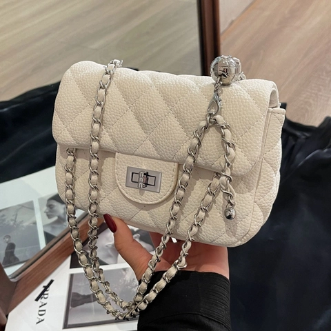 Damen Rautenmuster Steppen Kette Tasche High-End PU-Leder Umhängetasche Mit Silber Verschluss Kleine Quadratische Tasche