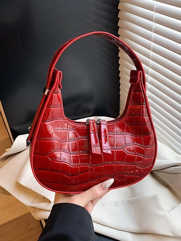 Damen Krokodil-Muster PU-Leder Hobo-Tasche Minimalistische Unterarm-Schultertasche Mode Dumpling-Form Handtasche Mit Reißverschluss