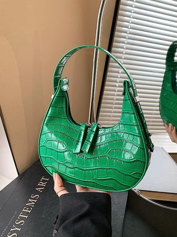 Damen Krokodil-Muster PU-Leder Hobo-Tasche Minimalistische Unterarm-Schultertasche Mode Dumpling-Form Handtasche Mit Reißverschluss