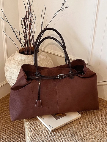 Retro Suede Tote Bag For Women Large Capacity Pleated Shoulder Underarm Bag Solid Color Autumn Winter Elegant Commuter Handbag