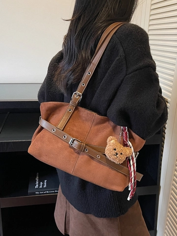 Bolso Tote de Cuero PU Vintage para Mujer Gran Capacidad Bolso de Hombro Urbano Simple Con Hebilla de Cinturón Decorativa