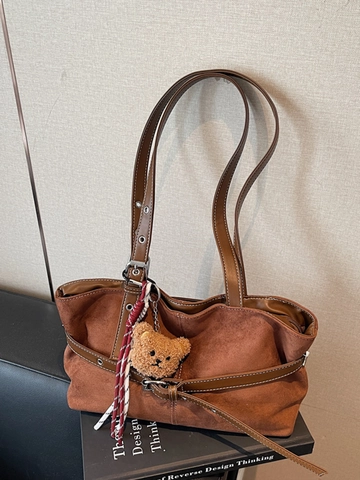 Bolso Tote de Cuero PU Vintage para Mujer Gran Capacidad Bolso de Hombro Urbano Simple Con Hebilla de Cinturón Decorativa