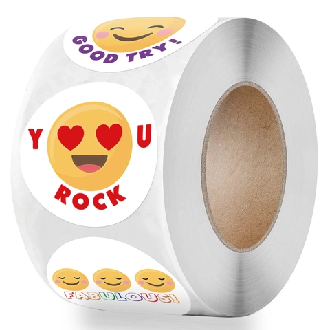 Adesivi Premio Motivazionali per Bambini con Motivo Emoji Etichette Adesive per Insegnanti Scuola Aula Decorazione Regalo Multicolore Cartone Animato Rotondi