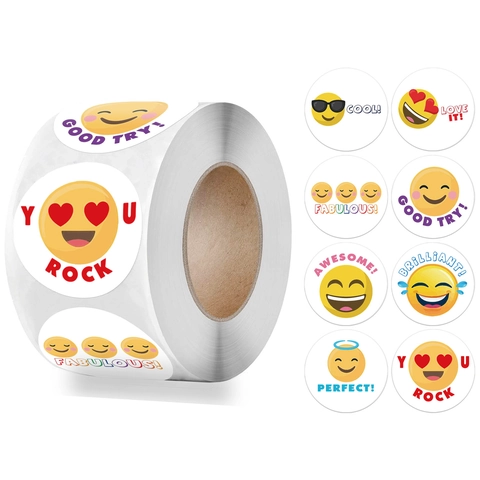 Adesivi Premio Motivazionali per Bambini con Motivo Emoji Etichette Adesive per Insegnanti Scuola Aula Decorazione Regalo Multicolore Cartone Animato Rotondi