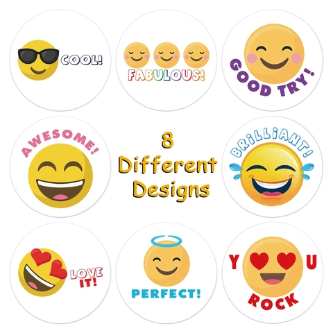 Cute Emoji Smile Face Reward Stickers For Kids Motivational Inspirational School Classroom Teacher Round Adhesive Labels