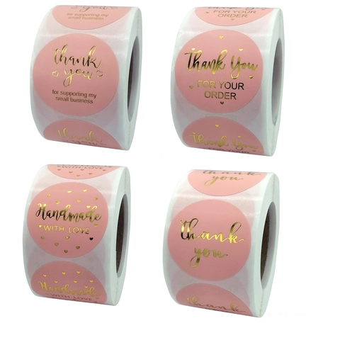 Etichette Adesive Rotonde in Lamina d'Oro Thank You Handmade With Love per Piccole Imprese Confezioni Regalo Sigilli