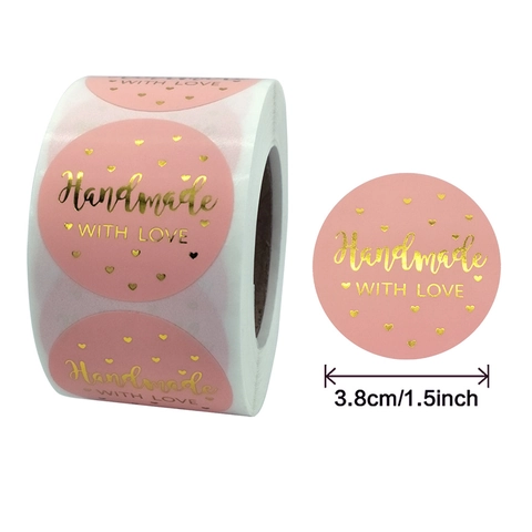 Etichette Adesive Rotonde in Lamina d'Oro Thank You Handmade With Love per Piccole Imprese Confezioni Regalo Sigilli