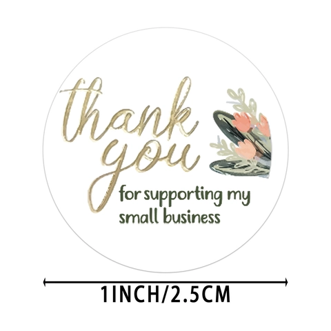 Round Thank You For Supporting My Small Business Stickers Floral Gold Foil Adhesive Sealing Labels For Gift Wrapping Stationery