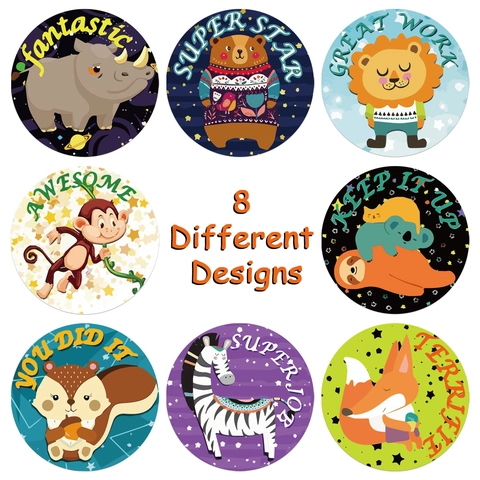 Cartoon Animal Reward Stickers For Kids Teachers Encouragement Motivational Labels Round Decorative Self Adhesive Stickers