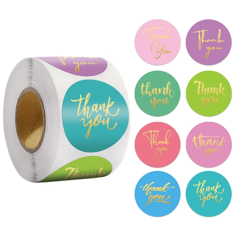 Gold Foil Thank You Stickers Round Adhesive Label Roll Artistic Style For Gift Packaging Wedding Party Scrapbooking Decor