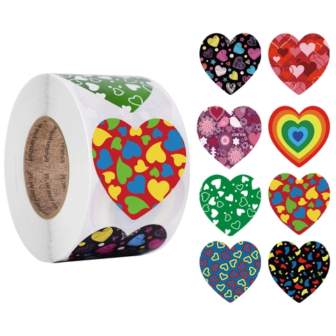 Adesivi a Forma di Cuore per San Valentino in Rotolo per Decorazione Regalo Motivo Amore Stampati in Carta Patinata Adesivi per Sigillatura