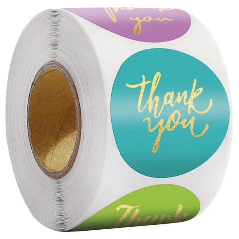 Gold Foil Thank You Stickers Round Adhesive Label Roll Artistic Style For Gift Packaging Wedding Party Scrapbooking Decor