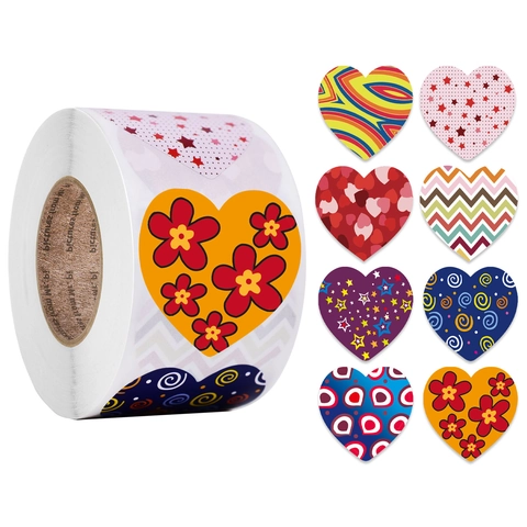 Acht Designs Herzform Valentinstag Versiegelung Aufkleber Rolle Beschichtetes Papier Selbstklebende Etiketten Für Geschenkdekoration Mehrere Muster