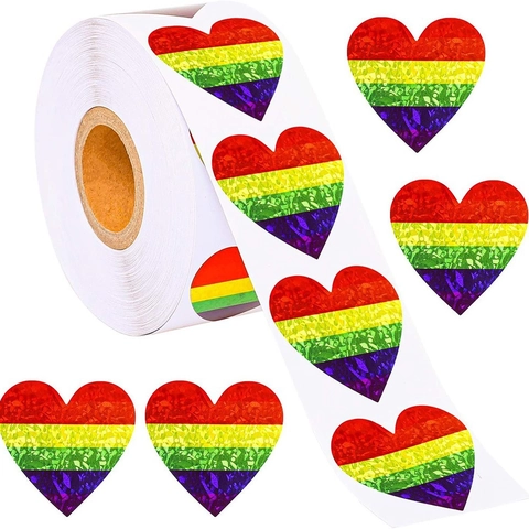 Holografische Regenboog Hart Zelfklevende Etiketten Voor Valentijnsdag Cadeauverpakking Decor Envelop Zegel Hartvormige Stickers