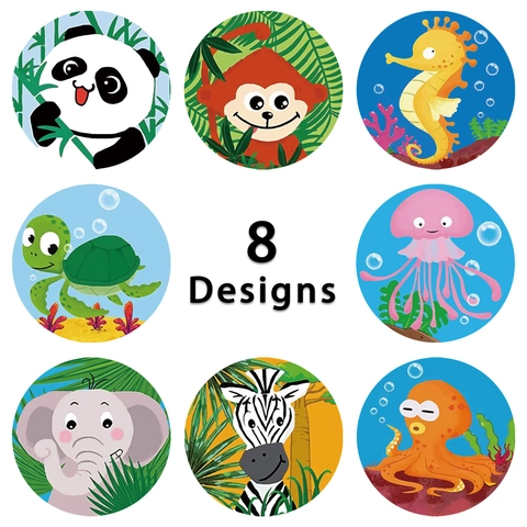 500 Pezzi Rotolo Adesivi Premio Animali Cartone Animato Tondi Etichette Decorative Autoadesive per Scuola Insegnanti Bambini