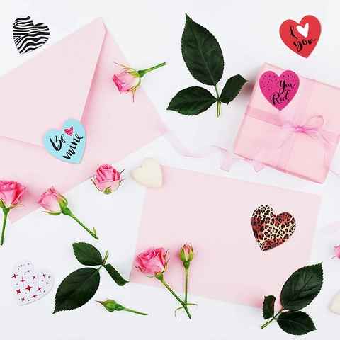 Herzförmige Valentinstag Aufkleber Mehrere Muster Selbstklebend Geschenkverpackung Deko Etiketten Für Hochzeit Feier Party