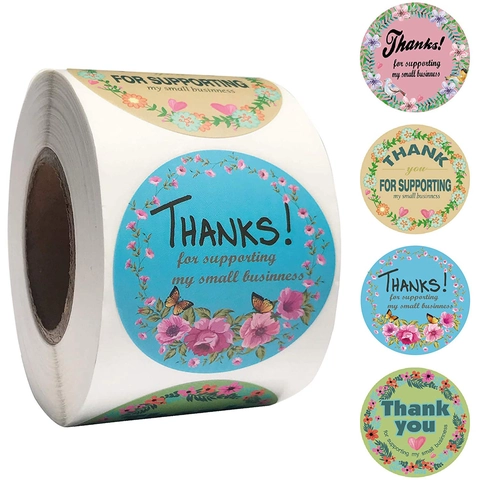 Rotolo di Adesivi Floreali Grazie per Aver Supportato la Mia Piccola Impresa Etichette Adesive Tonde per Confezioni Regalo