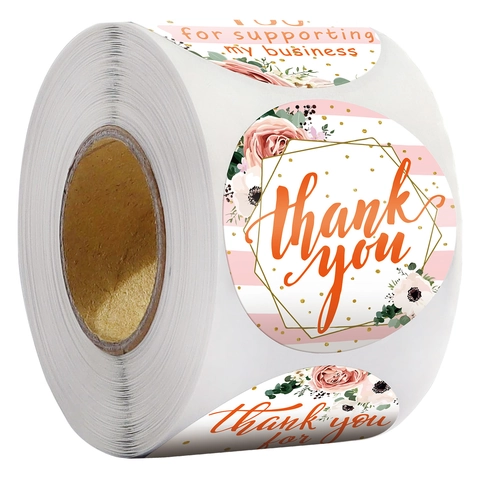 Rotolo di Adesivi Round Floral Thank You Rosa Oro Geometrico Etichette di Chiusura per Piccole Imprese Matrimonio Decorazione