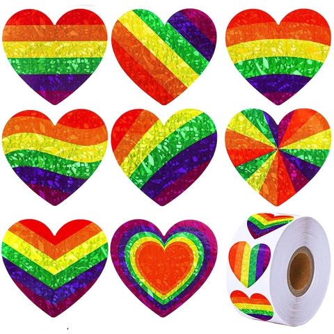 Regenbogen Herz Aufkleber Rolle Für Scrapbooking Geschenk Dekoration Versiegelungsetiketten Valentinstag Herz Muster Aufkleber