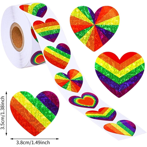 Regenbogen Herz Aufkleber Rolle Für Scrapbooking Geschenk Dekoration Versiegelungsetiketten Valentinstag Herz Muster Aufkleber