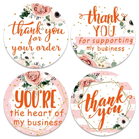 Rotolo di Adesivi Round Floral Thank You Rosa Oro Geometrico Etichette di Chiusura per Piccole Imprese Matrimonio Decorazione