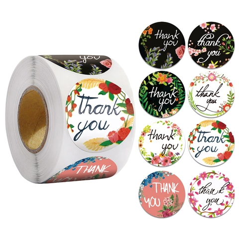 Rolle Runde Aquarell Blumen Thank You Aufkleber Dekorative Siegel Etiketten Für Hochzeit Party Geschäft Geschenkverpackung Scrapbooking Bedarf