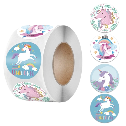 Adesivi Decorativi a Forma di Unicorno a Fumetti Rotondi Autoadesivi Etichette Premio per Bambini Confezioni Regalo Cancelleria