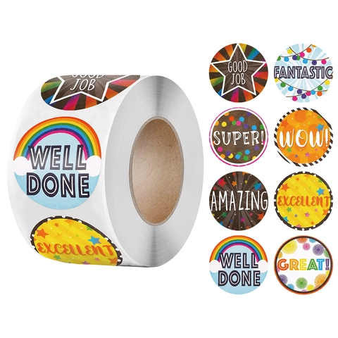 Regenboog Beloningsstickers Voor Kinderen Leraren Motivatie Schoolbenodigdheden Ronde Incentive Stickers Labels Well Done Good Job Great Amazing Fantastic