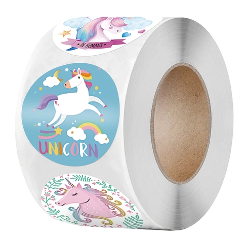 Adesivi Decorativi a Forma di Unicorno a Fumetti Rotondi Autoadesivi Etichette Premio per Bambini Confezioni Regalo Cancelleria
