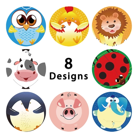 Adesivi Premio Animali Cartone Animato Rotondi Etichette Carta Patinata Bambini Insegnanti Scuola Adesivo Sigillo Decorativo Cancelleria