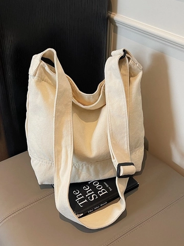 Bolso Tote de Lona de Gran Capacidad para Mujer Estilo Callejero Minimalista Correa Ajustable Color de Contraste Bolso de Compras
