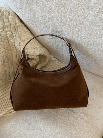 Borsa Hobo Donna in PU Effetto Scamosciato Vintage Borsa Sottobraccio Minimalista Tracolla Regolabile Borsa a Tracolla
