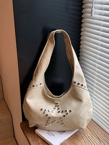 Borsa a Tracolla Hobo con Stelle e Rivetti Retrò per Donna Grande Capacità Streetwear in Pelle PU Borsa a Mezzaluna Moda