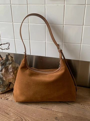 Borsa Hobo Donna in PU Effetto Scamosciato Vintage Borsa Sottobraccio Minimalista Tracolla Regolabile Borsa a Tracolla