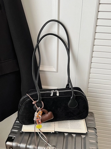 Borsa a Tracolla Retro Effetto Scamosciato per Donna Borsa Baguette Sottobraccio Vintage Con Ciondoli a Cuore e Mini Borsa Handbag