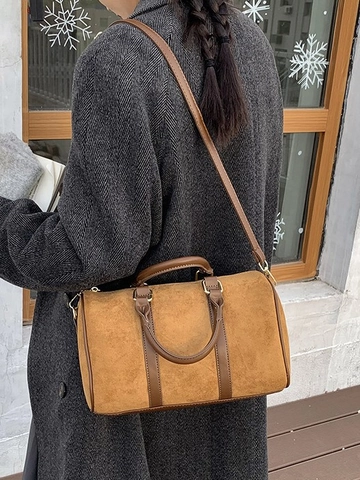 Borsa a Tracolla Boston Vintage Donna Pelle PU Smerigliata Grande Capacità Borsa a Cuscino Retro Handbag a Tracolla Pendolare Con Cuciture