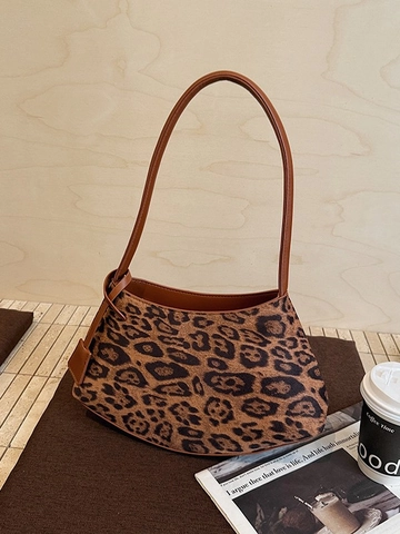 Bolso de Axila Vintage con Estampado de Leopardo Para Mujer Bolso de Hombro Retro de Cuero PU Media Luna Hobo Bag Bolso de Mano Diario