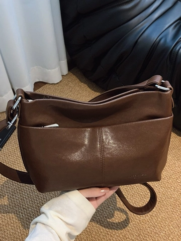 Women's Fashion PU Leather Crossbody Bag Casual Minimalist Solid Color Stitching Shoulder Bag Retro Hobo Tote Purse For Daily Use