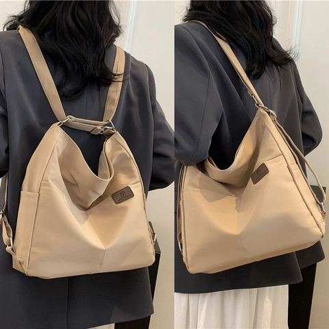 Mochila de Nailon Impermeable 3-Way para Mujer Gran Capacidad Bolso Tote de Hombro Casual Moda Color Sólido