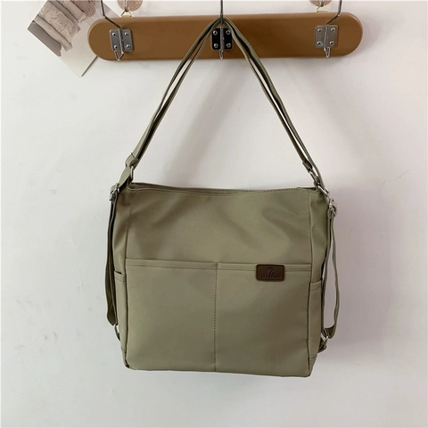 Mochila de Nailon Impermeable 3-Way para Mujer Gran Capacidad Bolso Tote de Hombro Casual Moda Color Sólido