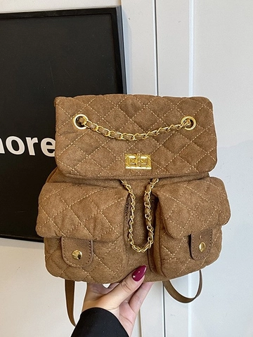 Zaino Trapuntato Vintage da Donna Moda PU Scamosciato Motivo a Rombi Stampa Leopardata Borsa da Scuola Con Chiusura a Girello