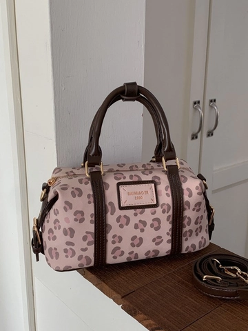 Dames Retro Roze Luipaardprint Boston Tas Mode PU Leer Schoudertas Crossbody Handtas Met Klinknagelbodem Voor Dagelijks Gebruik