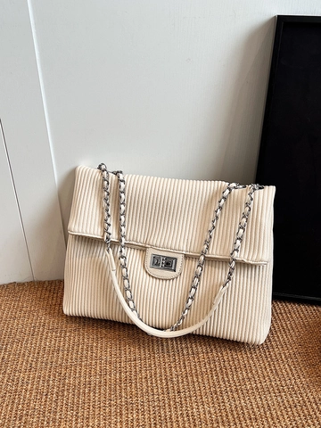 Fashion Women Pleated PU Leather Chain Crossbody Bag Vintage Square Flap Shoulder Bag Elegant Versatile Daily Handbag