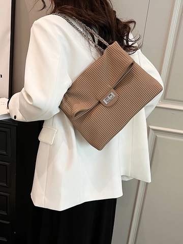 Fashion Women Pleated PU Leather Chain Crossbody Bag Vintage Square Flap Shoulder Bag Elegant Versatile Daily Handbag