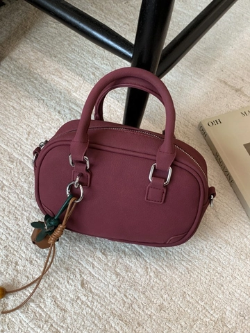 Borsa da Bowling da Donna in Pelle PU Retro Borsa a Tracolla Minimalista Casual Con Pendente a Fiore Borsa a Tracolla per Pendolari Autunno Inverno