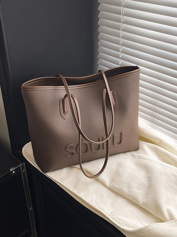 Women Large Capacity Tote Bag PU Leather Patchwork Contrast Color Shoulder Bag Minimalist Fashion Commuting Underarm Handbag