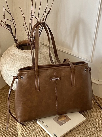 Women's Retro PU Leather Tote Bag Large Capacity Leopard Print Underarm Shoulder Bag Vintage Minimalist Commuter Handbag